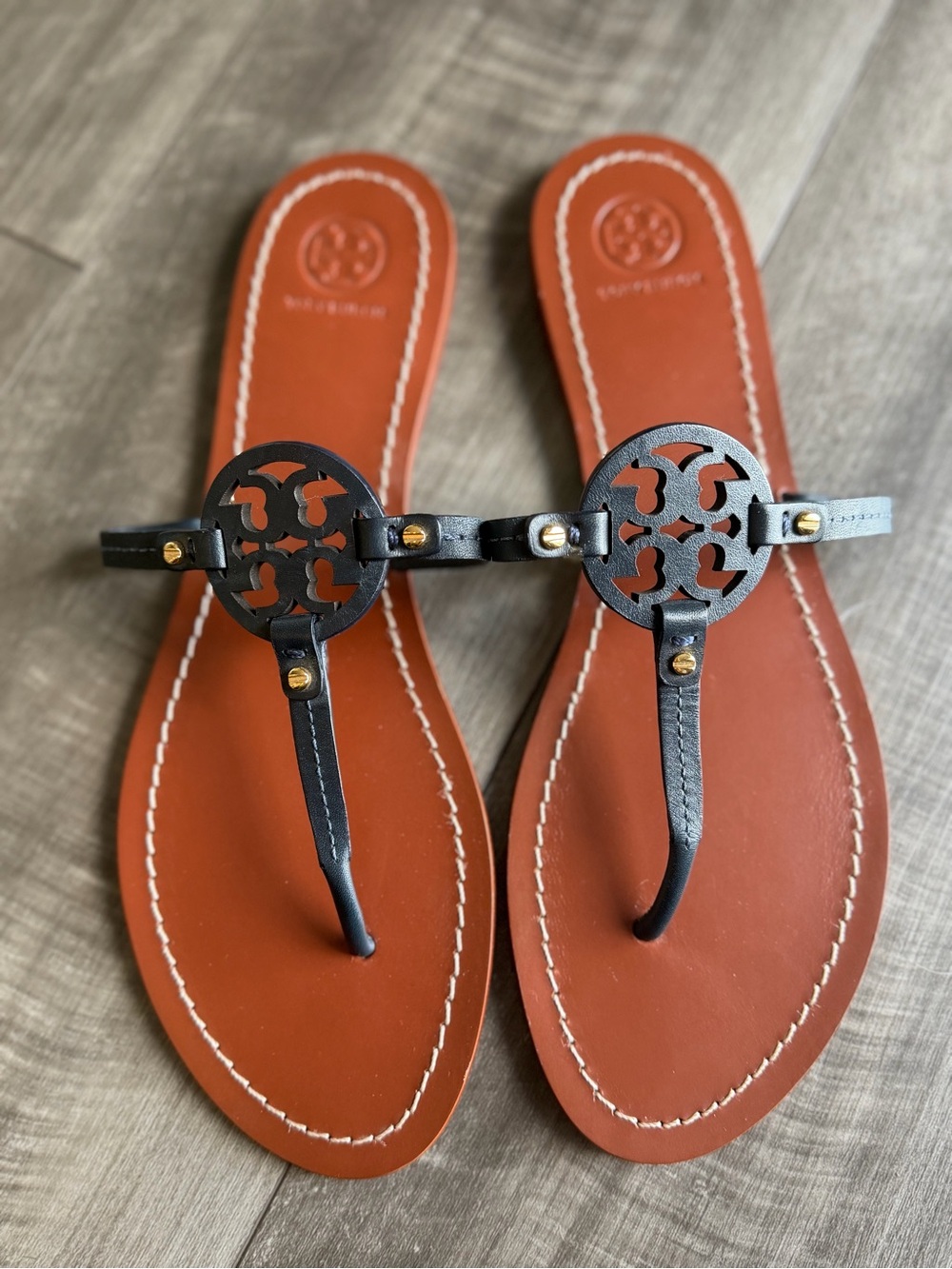 Tory Burch Mini Miller Flat Thong Sandals Brown/Black Slip On Women’s Sz 11 NWOT